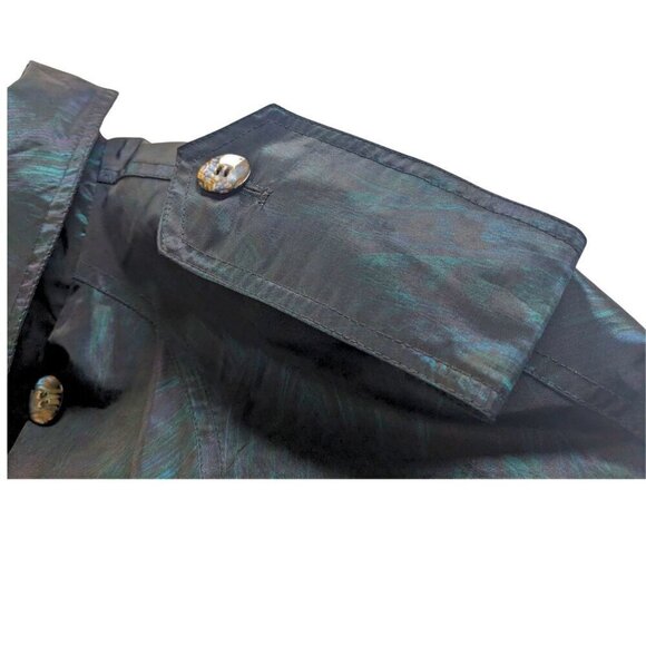 Vintage 80s MULBERRY STREET Iridescent Nylon Printed Trench Coat Zip Liner Sz 10 - Picture 7 of 9